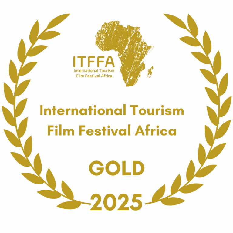 Logo of the International Tourism Film Festival Africa, set in a gold wreath, with the words "Gold 2025" near the bottom